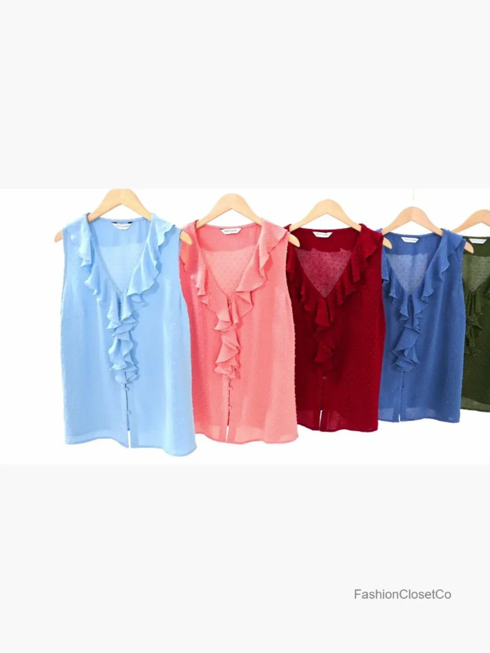 Ruffle Swiss Dot V-Neck Sleeveless Button Down Tank Top Blouse - Picture 7 of 7